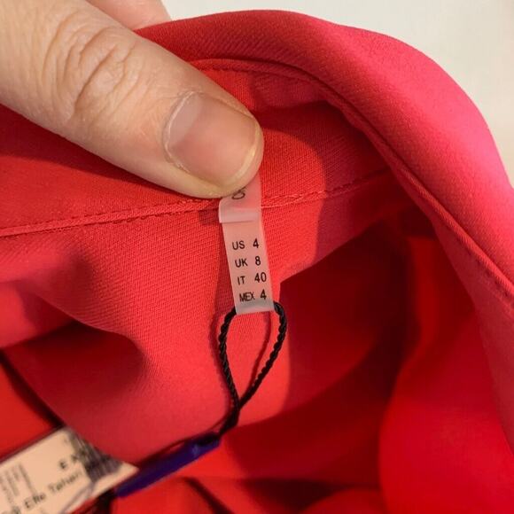 Elie Tahari Dress Womens 4 Strawberry Crepe Tie Waist Collared Side Zip Surplice - Picture 12 of 16